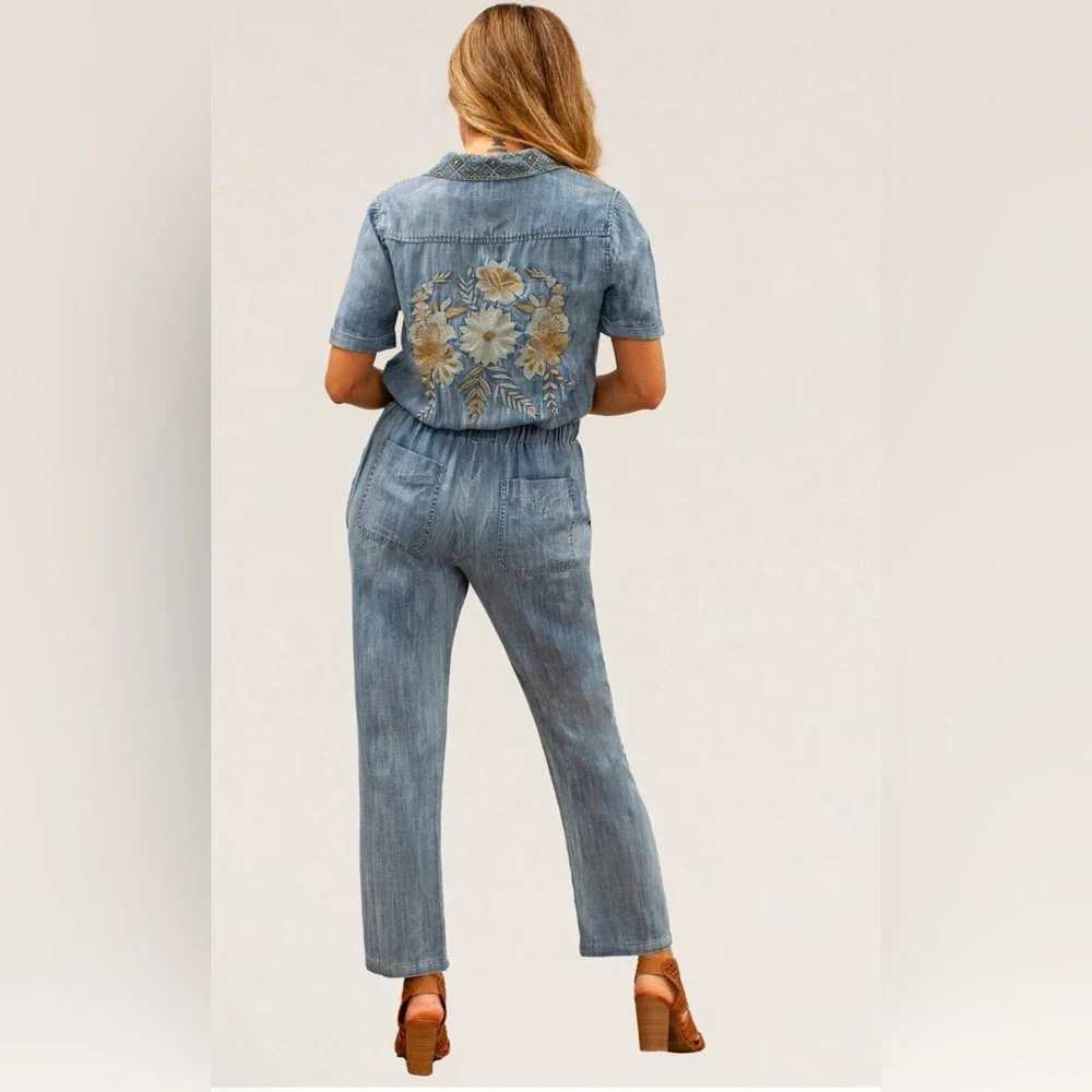 Kyla Seo Stelle Jumpsuit Caite Karyn Embroidered back 100% Tencel Jumpsuit - Picture 2 of 6